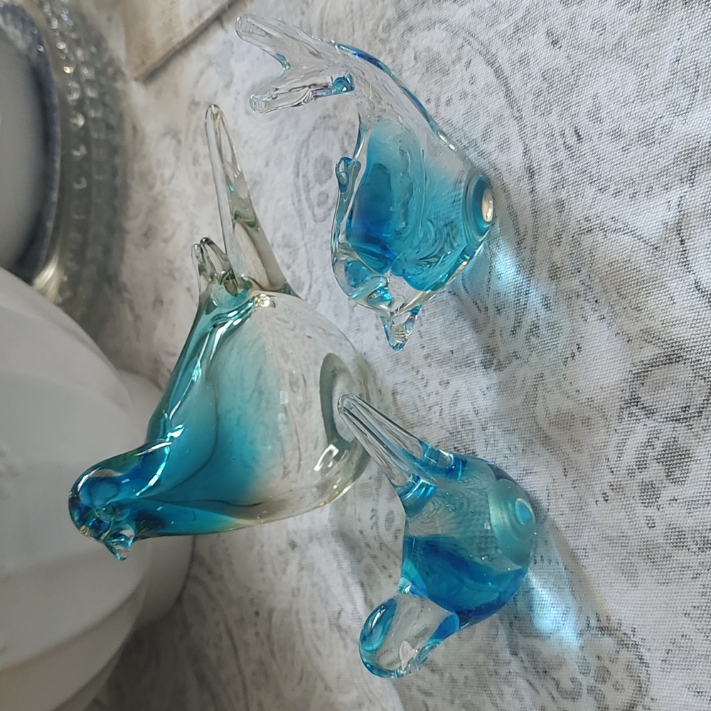 Blownglass Birds Set 3 Glass Figurines Light Blue Clear